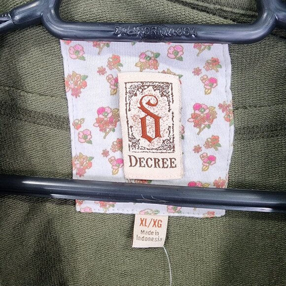 Womens Olive Green Decree Ruffle Blazer Jacket 3/4 Sleeves 100% Cotton Size XL - Picture 3 of 10